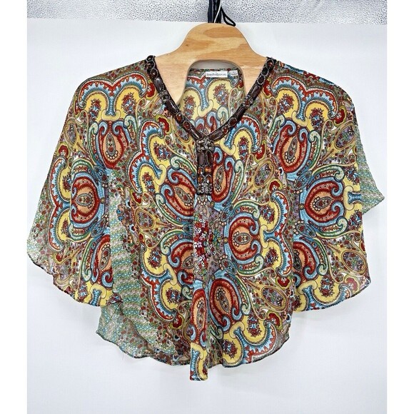 John Paul Richard Women Size Large Blue Tunic Top Blouse Shirt with Bell Sleeves - Picture 1 of 8